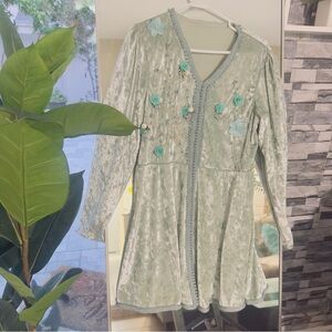 Elegant Floral Embellished Dress grey with olive undertones